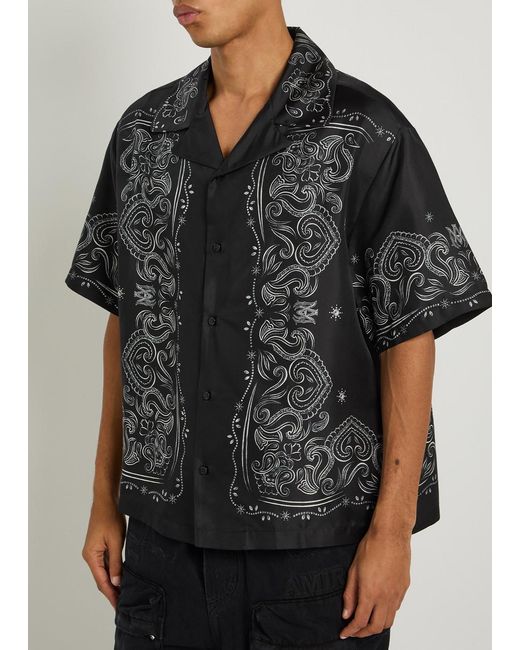 Amiri Black Bandana-Print Silk Shirt for men