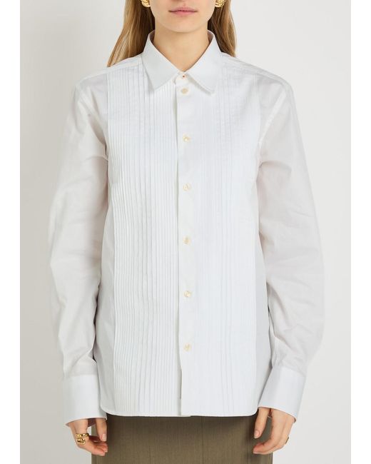 Victoria Beckham White Pintuck Cotton-Poplin Shirt
