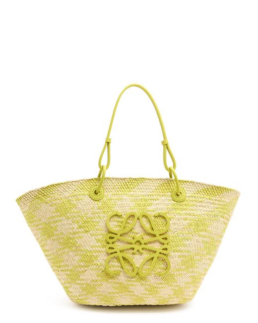 Loewe Metallic X Paula's Ibiza Medium Checked Raffia Basket Bag