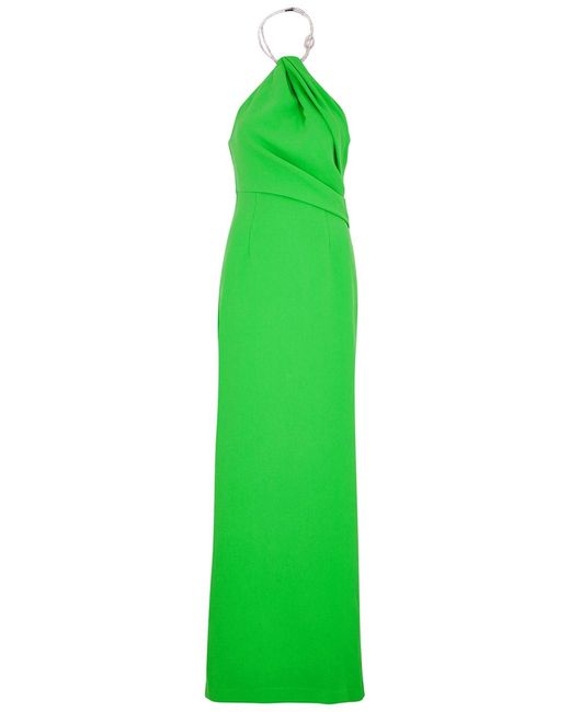 Solace London Green Riva Embellished Halterneck Gown
