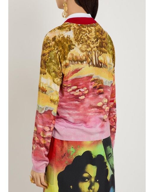 Versace Red Printed Silk Cardigan