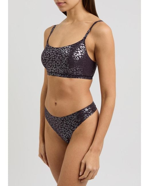 Chantelle Gray Shimmer Leopard-Jacquard Thong