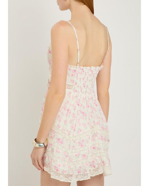 LoveShackFancy Natural Alonna Floral-Print Cotton Mini Dress