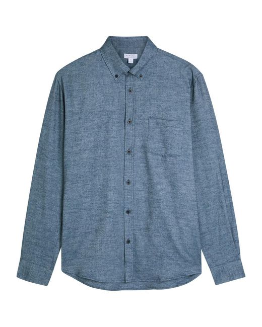 Sunspel Blue Brushed Cotton Shirt for men