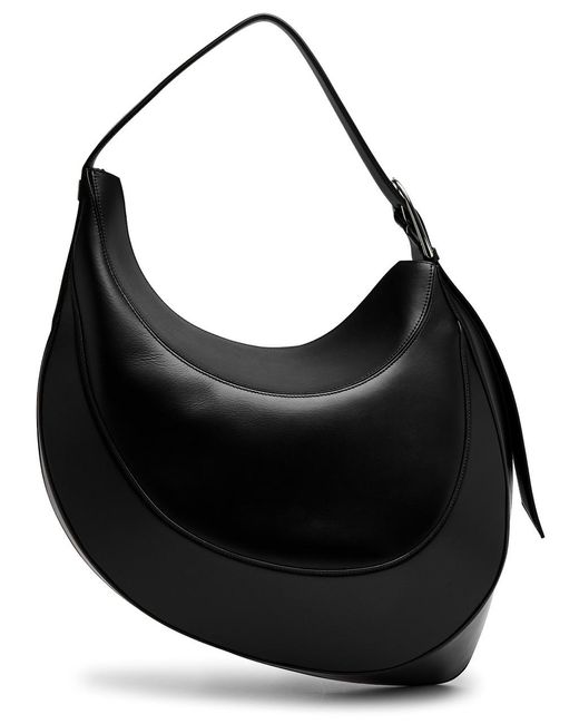 Mugler Black Spiral Curve 02 Large Leather Shoulder Bag