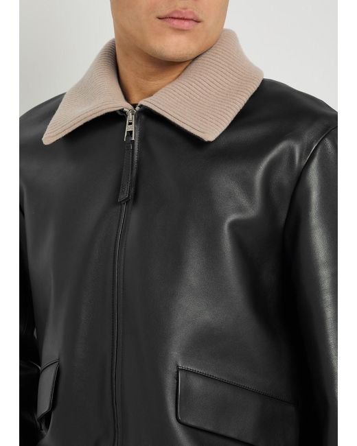Loewe Black Layered Ribbed-Trim Leather Jacket for men