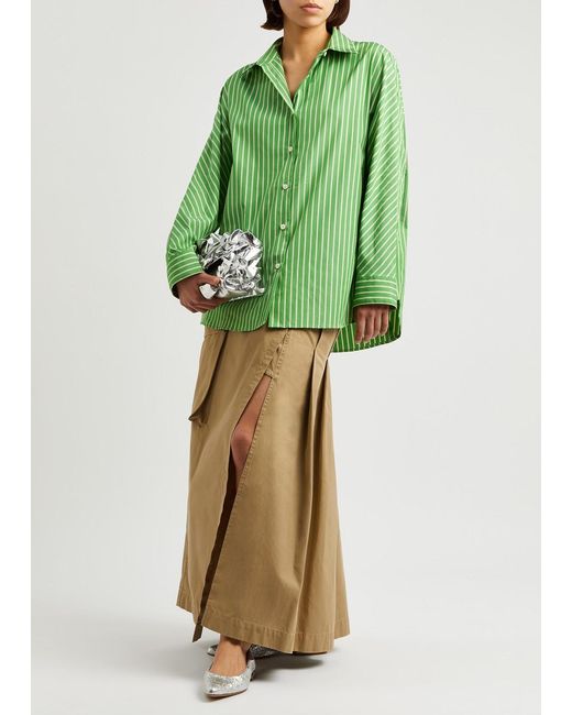 Dries Van Noten Green Casio Striped Cotton Shirt