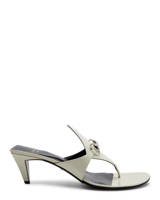 Gucci White Mariame 55 Patent Leather Thong Sandals