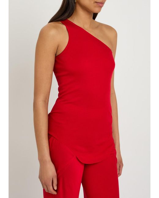 Rick Owens Red One-Shoulder Fine-Knit Tank