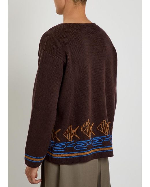 Bode Brown Fish School Intarsia Cotton Jumper for men