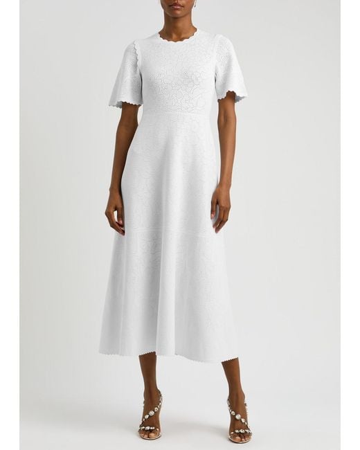 Needle & Thread White Pointelle-Knit Midi Dress
