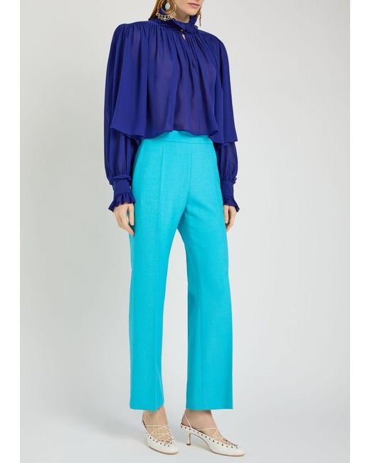 Chloé Blue Straight-Leg Wool Trousers