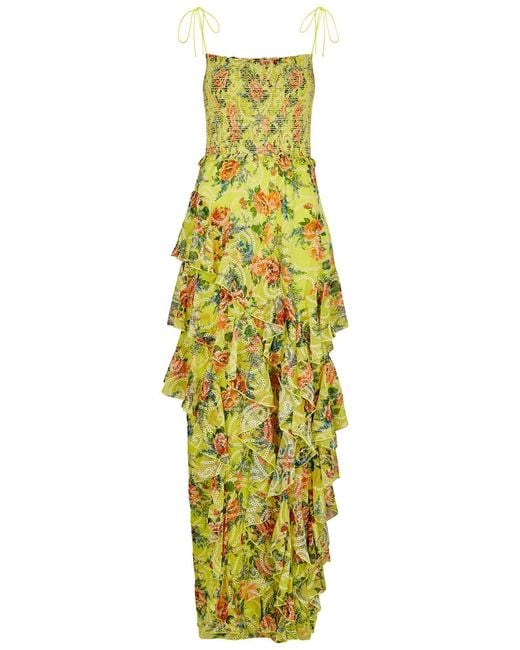 Alice + Olivia Yellow Jocelyn Floral-Print Ruffle-Trimmed Maxi Dress