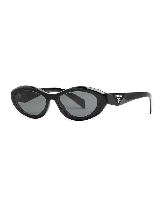 Prada Black Oval-frame Sunglasses , Designer-engraved Lenses, Designer-stamped Temples, 100% Uv Protection