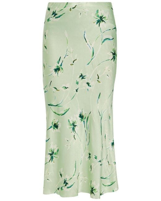 Rails Green Anya Floral-Print Satin-Crepe Midi Skirt