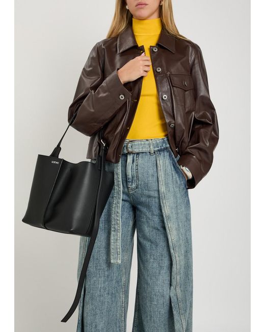 Loewe Black Bilbao Medium Leather Bucket Bag