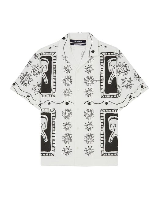 Jacquemus White Le Chemise Jean Printed Cotton-Poplin Shirt for men