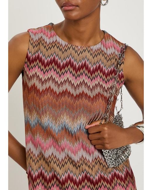 Missoni Red Chevron Fine-Knit Mini Dress