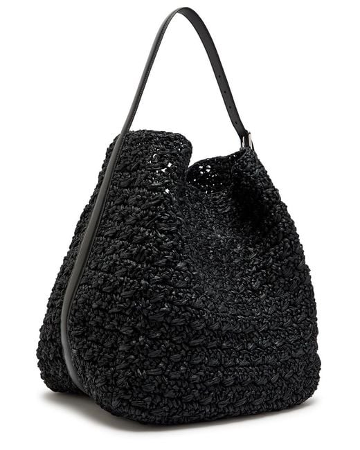 Totême  Black Leather And Raffia Tote Bag