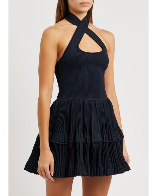Alaïa Blue Crinoline Ribbed Stretch-Knit Mini Dress