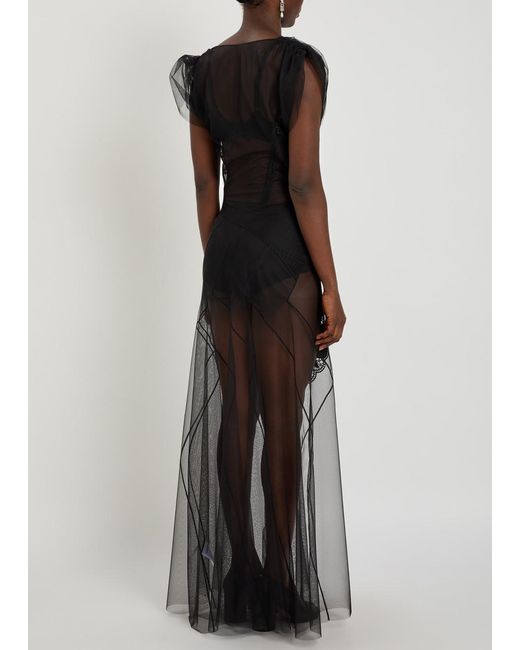 Vivienne Westwood Black Justina Embroidered-Appliqué Mesh Maxi Dress