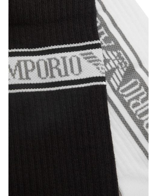Emporio Armani Gray Logo-intarsia Cotton-blend Socks for men