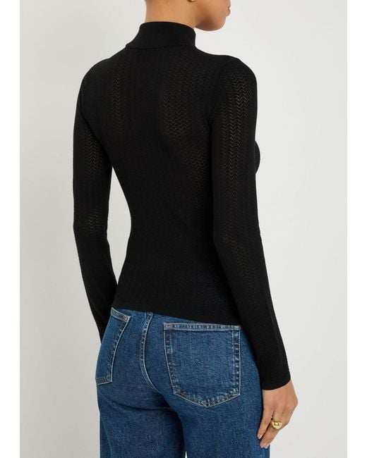 Alice + Olivia Black Lanie Pointelle Knit Top