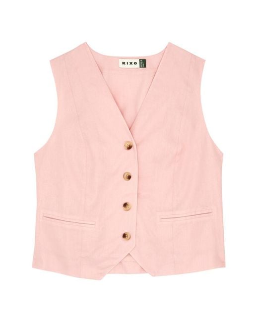 Rixo Pink Norah Linen-Blend Waistcoat