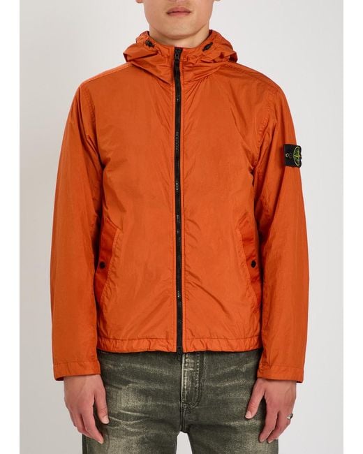 Stone Island Orange Hooded Crinkled Nylon Jacket for men