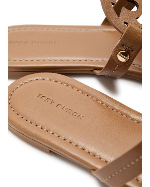 Tory Burch Brown Miller Logo Leather Flip Flops