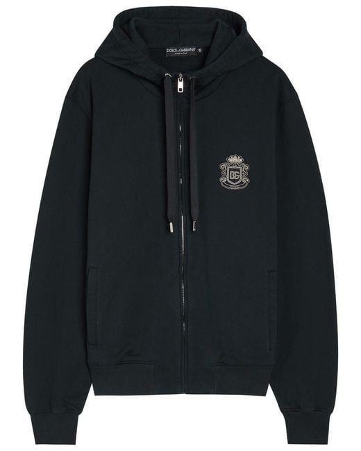 Dolce & Gabbana Black Hooded Logo-Embroidered Cotton Sweatshirt for men