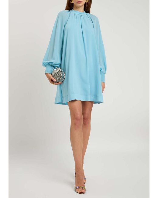 Alice + Olivia Gracen Trapeze Chiffon Mini Dress in Blue | Lyst