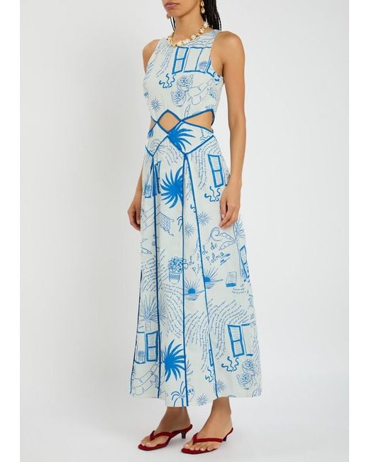 Never Fully Dressed Blue Palma Elma Cotton-Blend Midi Dress