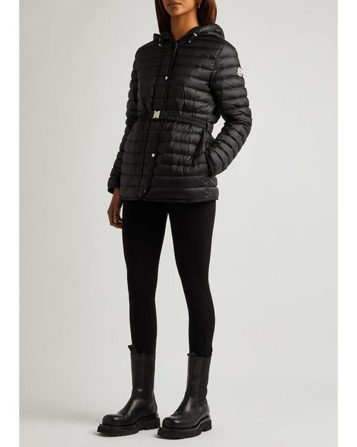 Moncler Black Oredon Hooded Quilted Shell Coat