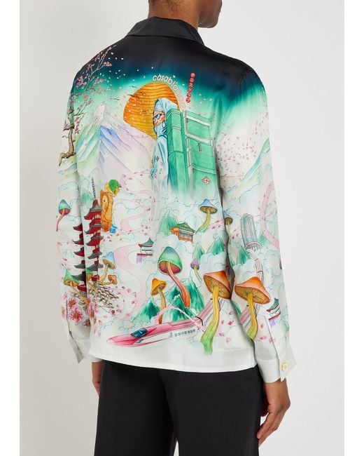 Casablanca White Multicolour Silk Casual Shirt for men