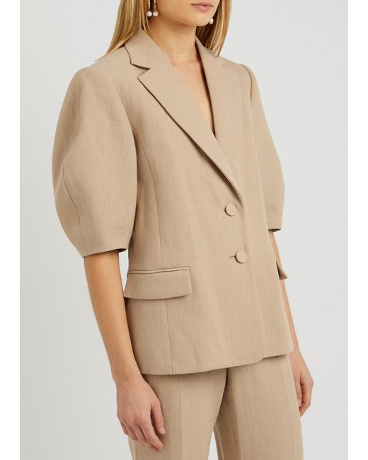 Chloé Natural Puff-Sleeve Linen Blazer