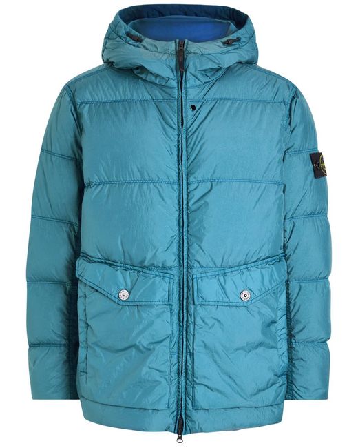 Stone Island Blue Ripstop Hooded Shell Jacket for men