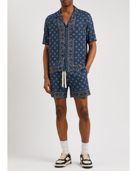 Palm Angels Blue Bandana-print Shorts for men
