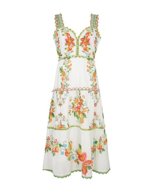 Farm Rio White Tropical Romance Floral Print Cotton Dress