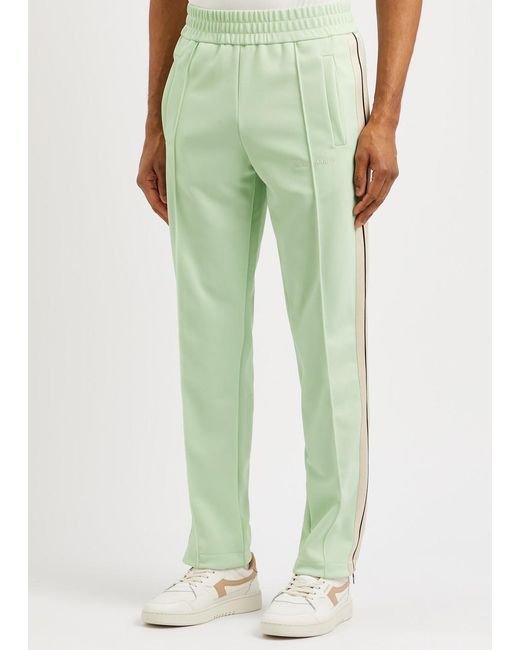 Palm Angels Green Logo Striped Jersey Track Pants for men
