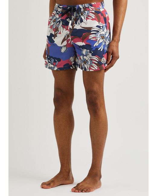 Moncler Red Printed Shell Swim Shorts for men