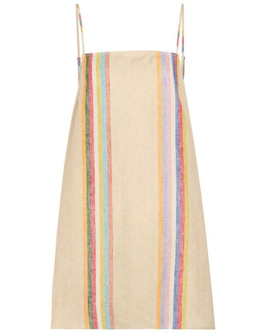 Staud Natural Laura Striped Linen Mini Dress