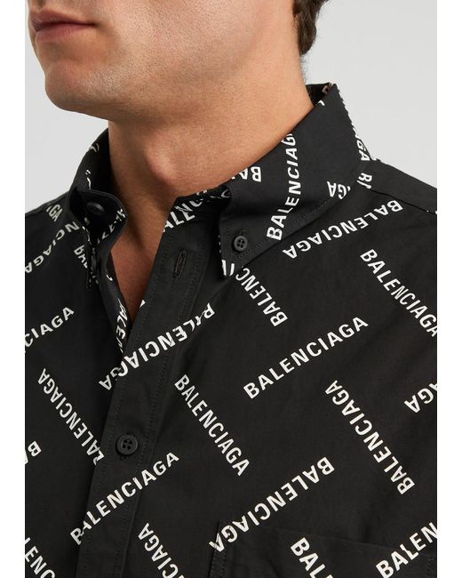Balenciaga Black Logo-Print Cotton Poplin Shirt for men