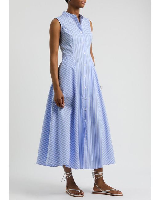 Evi Grintela Blue Carine Striped Cotton Midi Dress