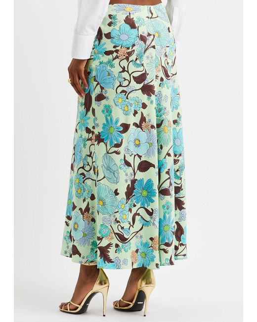 Stella McCartney Blue Floral-print Cady Midi Skirt