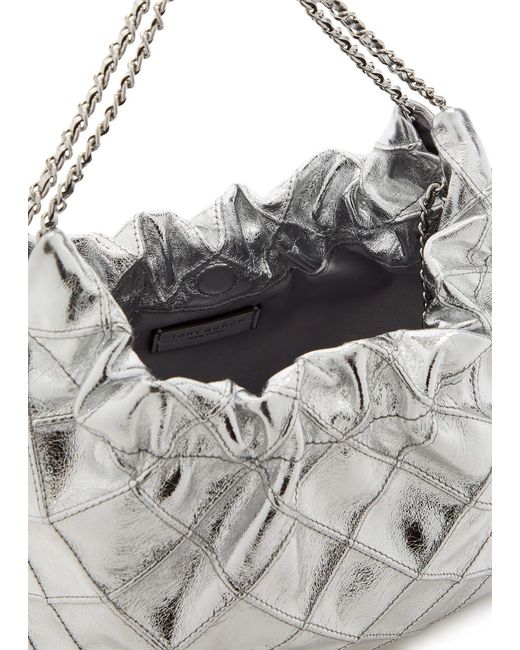 Tory Burch Gray Fleming Mini Metallic Leather Hobo Bag