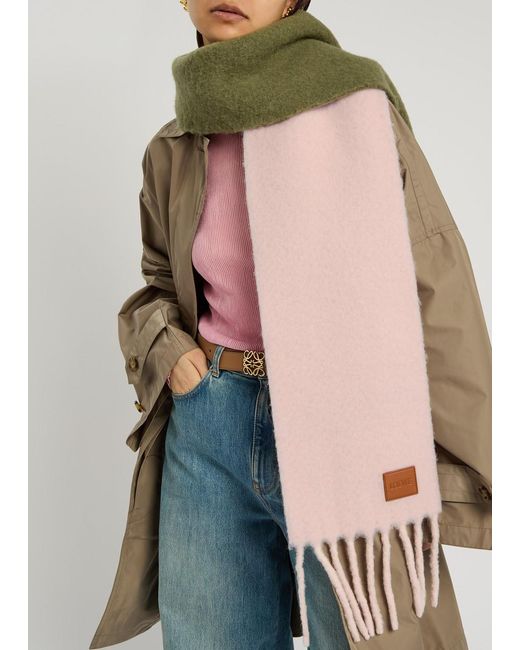 Loewe Pink Colour-Blocked Brushed Alpaca-Blend Scarf