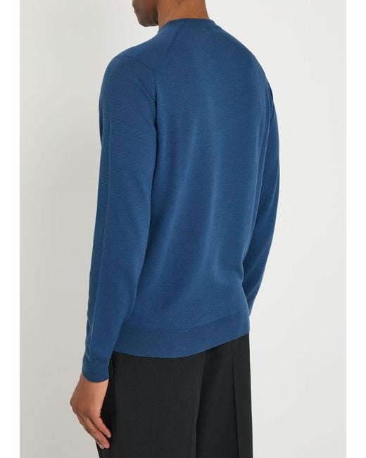 John Smedley Blue Waffle Merino Wool Jumper for men