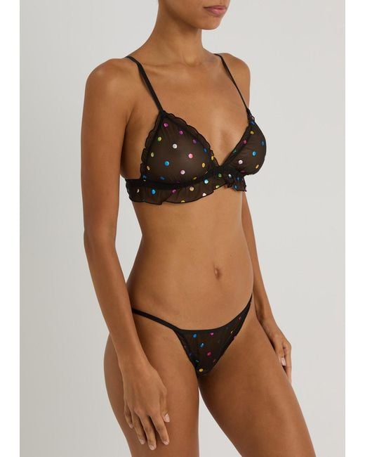 LoveStories Black Reggipetto Polka Dot Mesh Bra