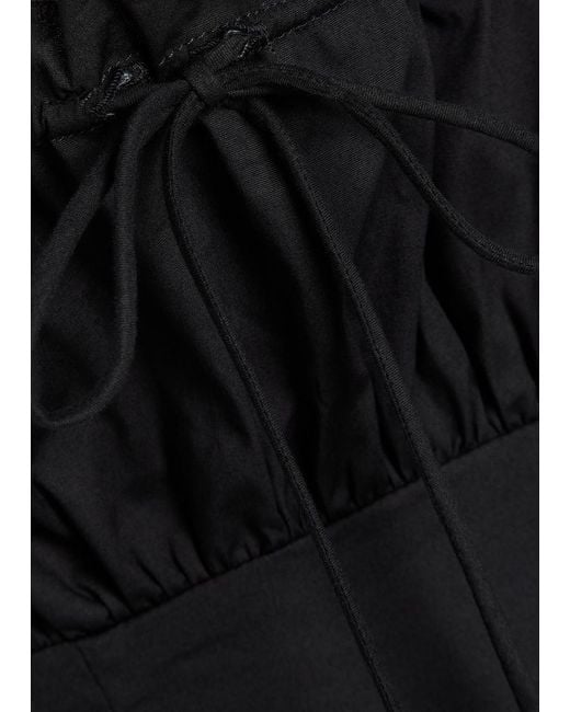 Staud Black Margi Pintuck Stretch-Cotton Midi Dress